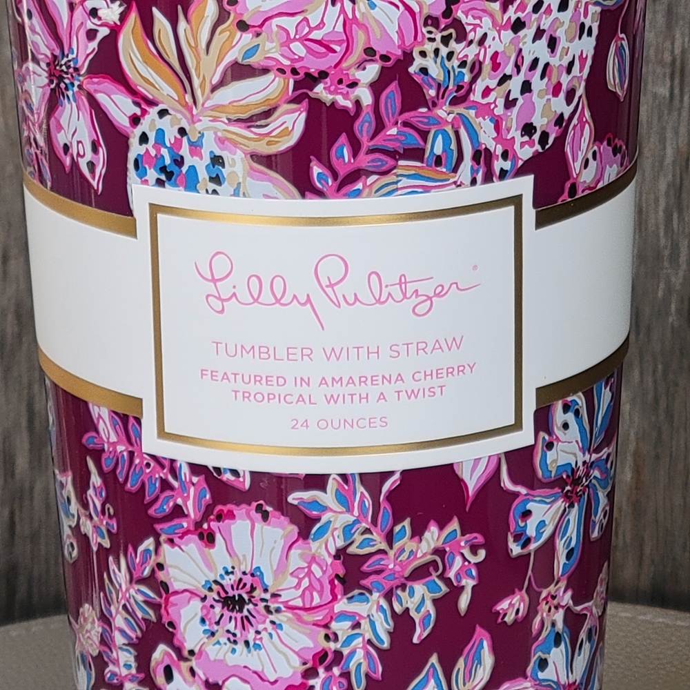 Lilly Pulitzer Amarena Cherry Floral Tumbler with Straw - Picture 2 of 7